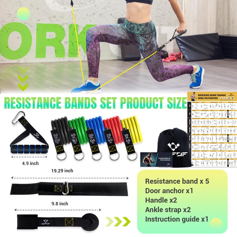 COFOF Resistance Bands Set with Yellow Handles, Exercise/Workout/Fitness Bands with Door Anchor, Legs Ankle Straps for Resistance Trainingï¼ŒPhysical Therapyï¼ŒHome Gym Workout - Image 4